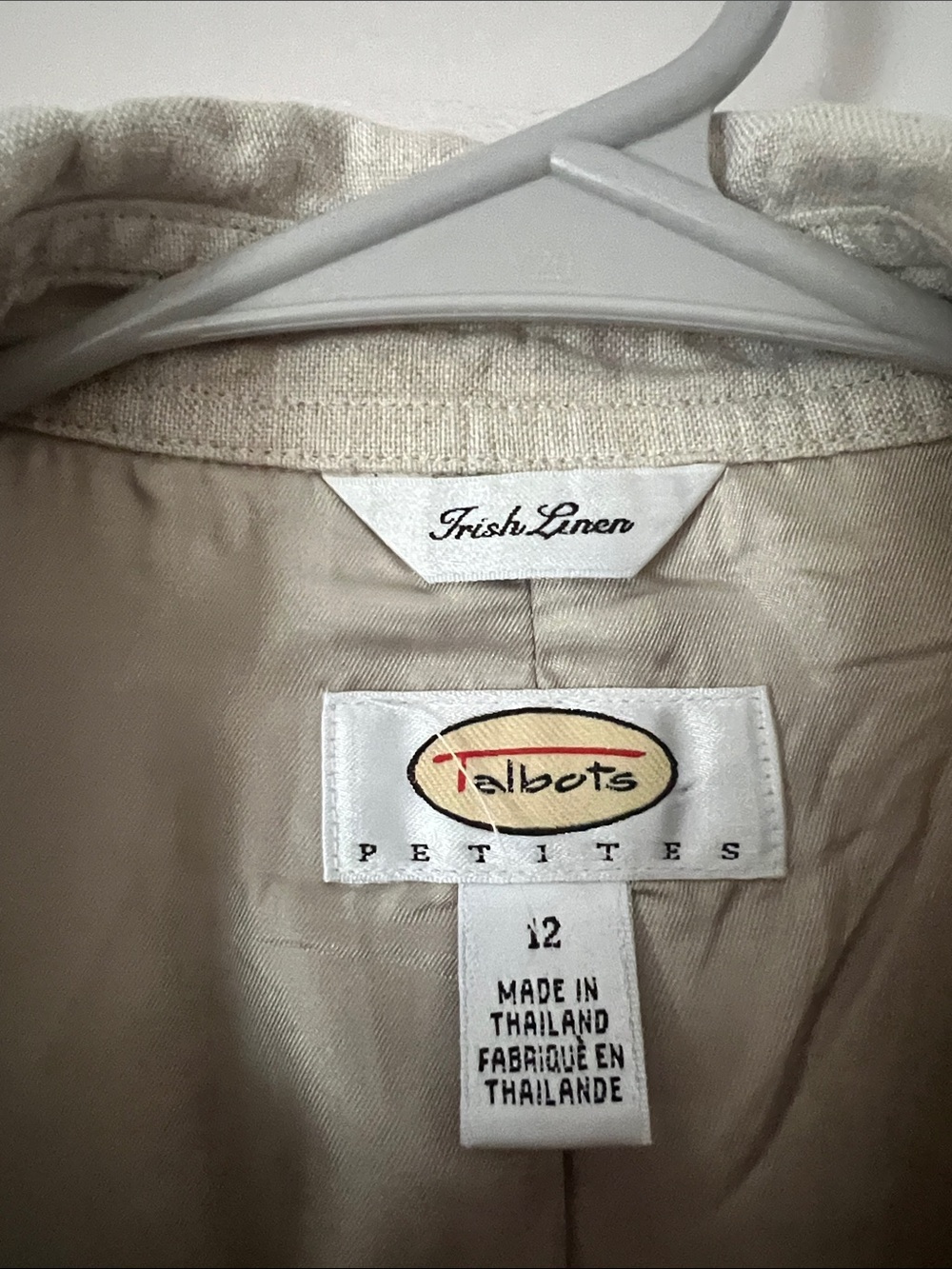 100% Linen Talbots Petites Open Front Jacket Blazer Natural Oatmeal Beige - Picture 3 of 7